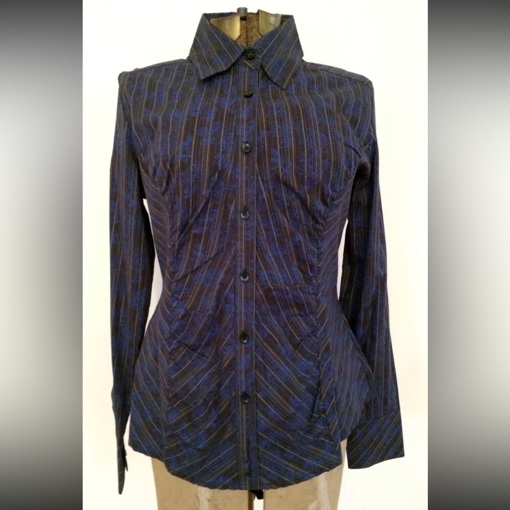 ben sherman black blue striped floral WMN large L mod button down classic work